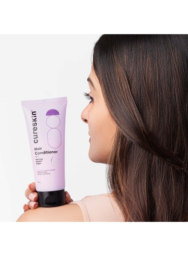 Cureskin Keratin Smooth Conditioner With Moringa, Keratin And Argan | Strenghtens And Nourishes For Damaged Hair, 80 Gram (Pack Of 1) - Image 3
